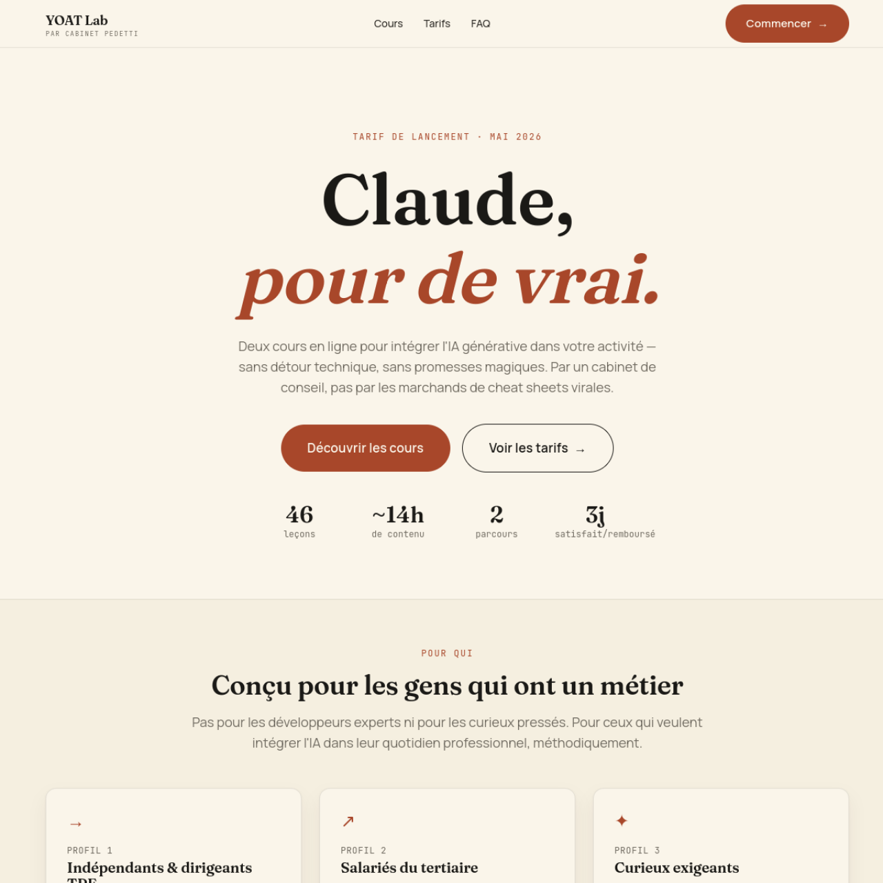Capture d'écran de la formation YOAT Lab « Claude, pour de vrai »
